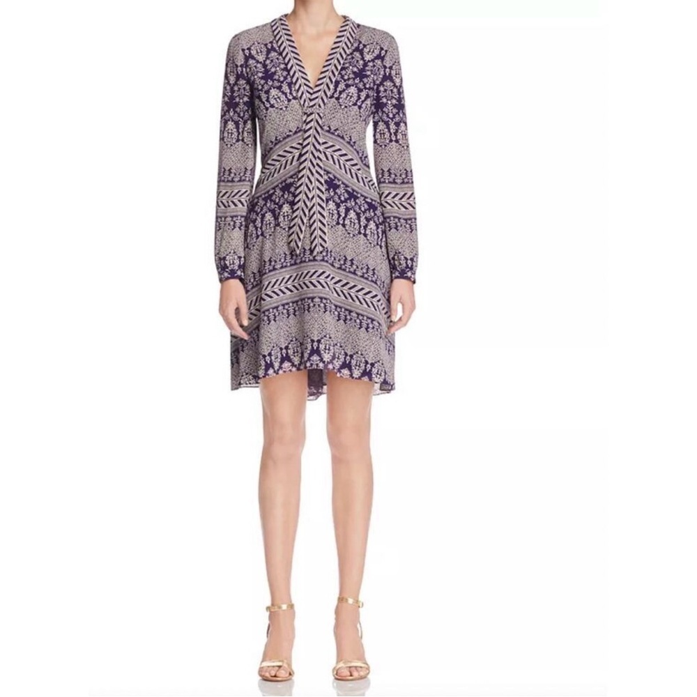 Tory Burch Bourdelle Graphic Floral Silk Tunic Dress Size 6 in Dark Amethyst